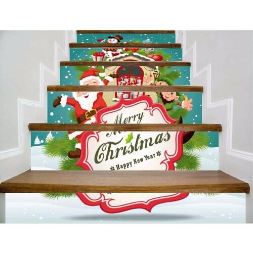 6pcs/set 18cm x 100cm Happy New Years Christmas Gifts House Stairs Sticker Wallpaper LTT067