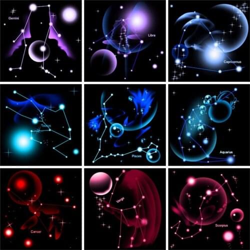 Resin Drill 5D Diy Diamond Painting 12 Constellation Embroidery Mosaic Fantasy Starry Night Scenery Cross Stitch Wall Decoration