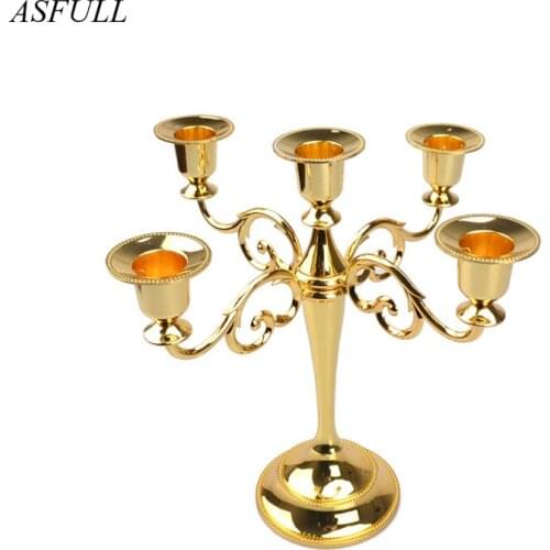 ASFULL Fashion European high-end Silver/Gold/BlackMetal Candle Holder 5-arms for Stand Wedding Candlestick Candelabra Weddings