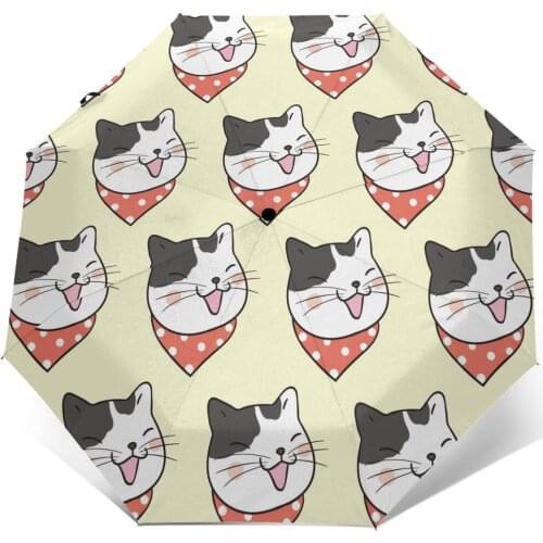 Automatic Umbrella Rain Women Three-folding Umbrella Head Of Cute Cat Windproof Umbrella Female Waterproof parasol