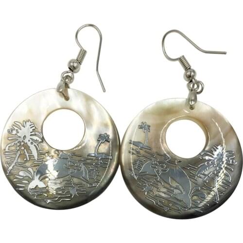 Free Shipping Women Fashion Jewelry Mother of pearl Shell Dolphin beads Earring 1Pair C8362