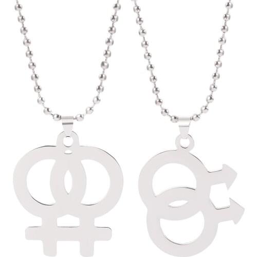 Female Male Symbol Pendant Necklace For Women Men New Hot Sale Lesbian Gay Stainless Steel Jewelry Bead Chain Necklaces Gift