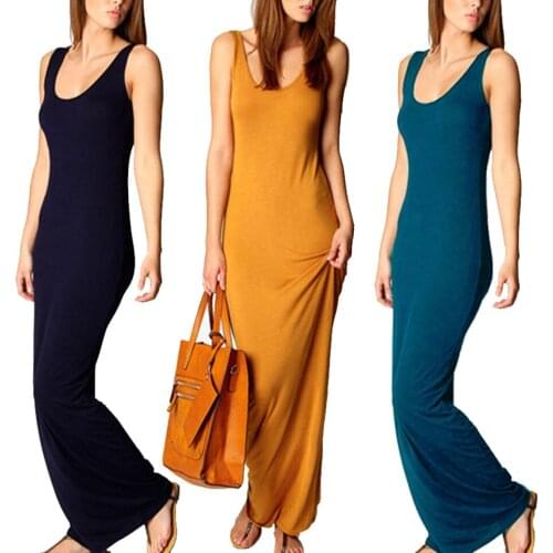 Long Maxi Dress Summer Fashion Plus Size 3xl Solid Color Tank Dress Sukienka Scoop Neck Hipster Women Sexy Bodycon Dress Holiday