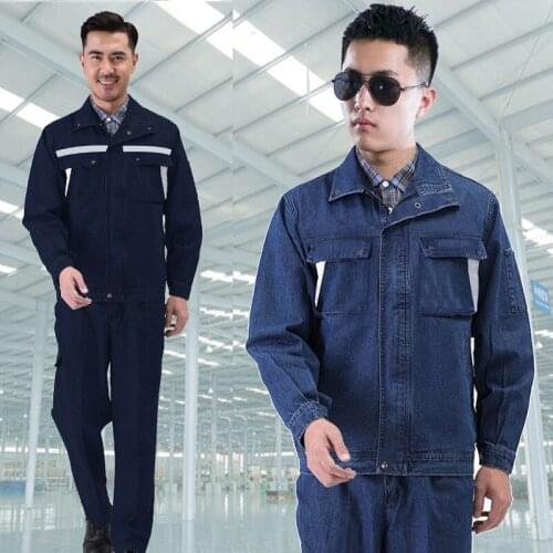Denim Working Clothes Set Welding Uniform Suit Safety Reflective Strip Auto Repair Workshop Dust Proof Labor Working Coveralls