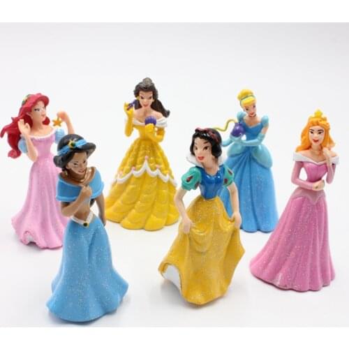 Disney 6pcs/set 8cm Snow White Princess Mermaid Cinderella Cartoon Princess Action Figures Dolls Toys Children Best Gift