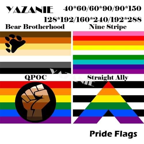 YAZANIE 128*192cm/160*240cm/192*288cm Bear Brotherhood LGBT Diversity QPOC Straight Ally Pride Flags and Banners Car Hand Flags