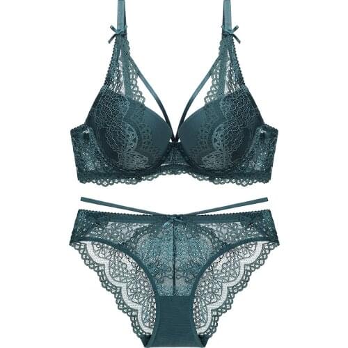 French Sexy Lace Lingerie Deep V Gathering Bra Thickened Bracket Chest Set Support Pink Lingerie Set Sexy Panties and Bra Set