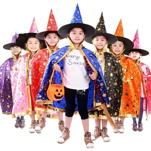 Halloween Kids Witch Cosplay Cloaks Magician Stage Show Performance Cloaks Child Witch Vampire Dresses with Hat Halloween Party