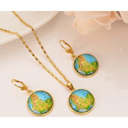 Dubai India Africa gold African map crystal set personality fashion girl bride engagement wedding earrings necklace to give