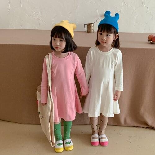 Korean childrens clothing 2021 autumn new Ruffle girls dress closed waist round neck long sleeve baby dress