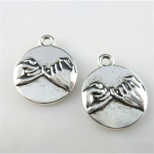 10pcs Charms Round Lover Hand in Hand 14*17mm Antique Making Pendant fit Vintage Tibetan Silver DIY Handmade Bracelet 10160