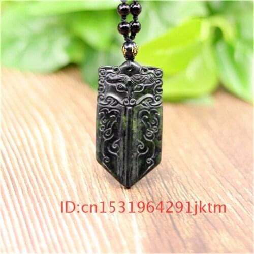 Pendant Natural Green Carved Men Accessories Necklace Jewelry Obsidian Gifts Amulet Chinese Charm Double-sided Jade Black for