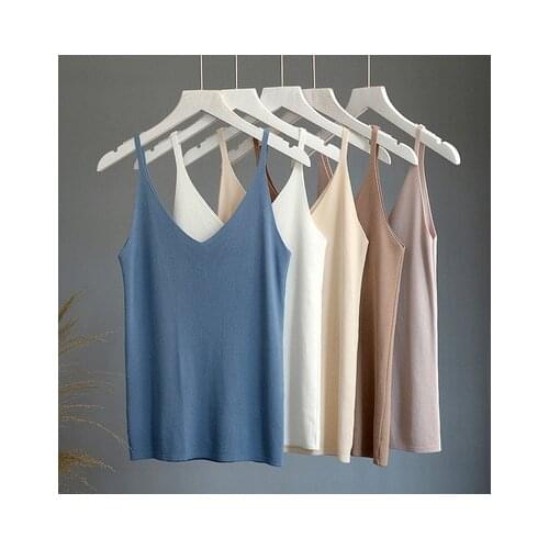 Sexy Tank Top Women Camis Vest Women Knitted Casual Sling Vest V-neck Solid Sleeveless Tank Top Elasticity Summer Women Tops