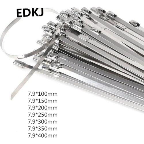 10PCS 7.9x100/150/200/250/300/350/400mm STAINLESS STEEL METAL CABLE TIES TIE ZIP WRAP EXHAUST HEAT STRAPS INDUCTION PIPE