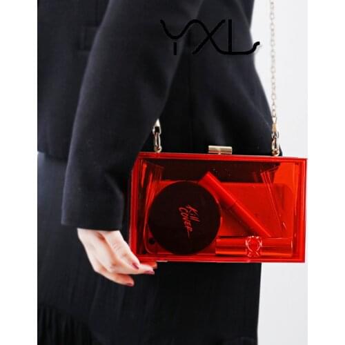 Fashion Women Bags Transparent PVC Clear Jelly Bag Tote Handbag Shoulder Bag Purs Acrylic box Clutches Purse Resin Chain Handle