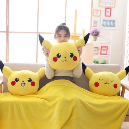 Pokémon Pikachu Plush Toy Pillow Blanket Hand Warmer Three-in-One Kawaii Yellow Elf Plush Stuffed Cushion Gift for Children