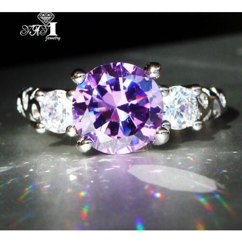 Wholesale YaYI Jewelry Fashion Princess Cut 6 CT 8*8mm Purple Cubic Zirconia Silver Color Engagement Wedding Party Crown Rings