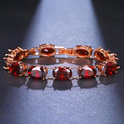 ORZTOON Vintage Red Oval Cut Zircon Leaf Bracelets for Women Elegant Luxury Dark Gold Bracelet Trendy Bridal Wedding Jewelry New