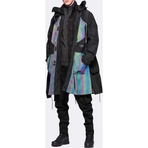 Autumn Winter Mens Trendy Fashion Reflective Waterproof Windproof Good Quality Long Jacket Windbreaker