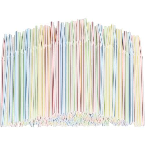 QDRR 300 Pack Disposable Straws Flexible Plastic Straws Striped Multi Color Rainbow Drinking Straws Bendy Straw Bar Accessories