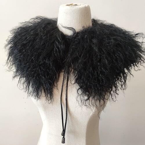 Parent-child style real fur scarf girl ring lambskin fur collar solid color Grey round genuine Mongolian wool plush scarf women