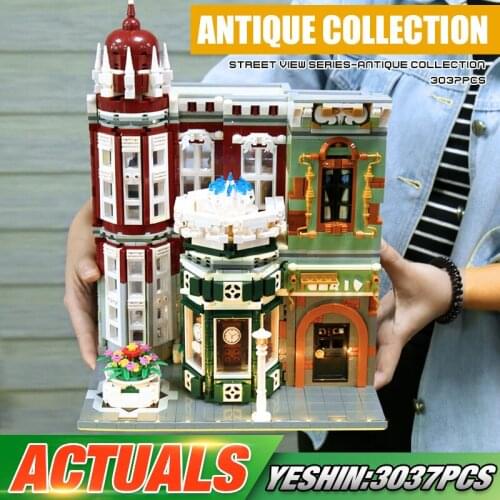 MOULD KING 16005 Street View Building Compatible With 10185 Green Grocer With Led Light Building Blocks Kids Christmas Gifts