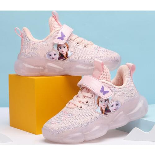 Disney Girls Shoes 2021 New Frozen Elsa Spring Mesh Girls Breathable Princess Shoes Cartoon Rubber Non-slip Casual Shoes