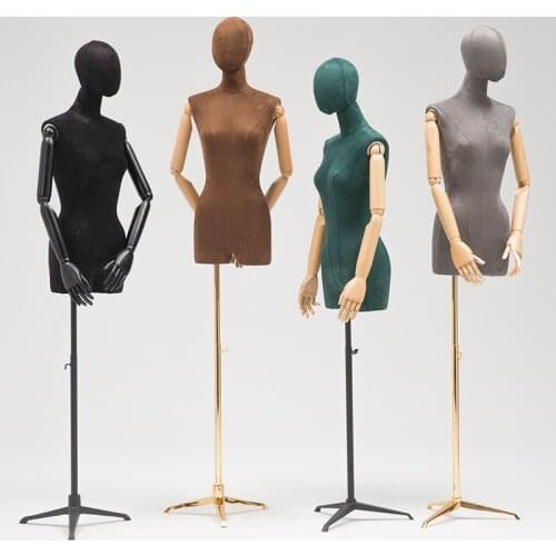 High Grade Bag Cloth Color Model Womens clothing Shop Window Display Hanger Suede Velvet Wood Hand Gold Bottom Manneuqin