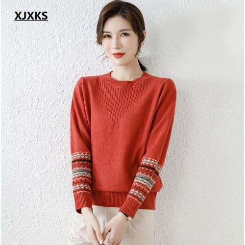 XJXKS 2021 autumn winter new women round neck sweater high quality comfortable wool knitted sweater women pullover
