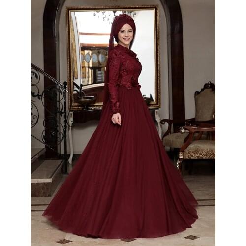 Women Hijab Evening Dress Islamic Muslim Party Dress Fluffy Hijab Wear Special Design Floral Tulle Covered Skirt High Quality