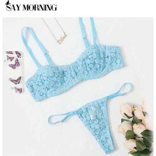 SAY MORNING New fashion sexy womens lace lingerie set ultra-thin perspective sexy bra set mesh hollow lace underwear