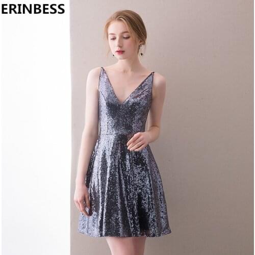 Vintage Short Mini Prom Dresses 2020 Vestido De Festa V-Neck Sequin Prom Dress Women Formal Party Gowns For Women
