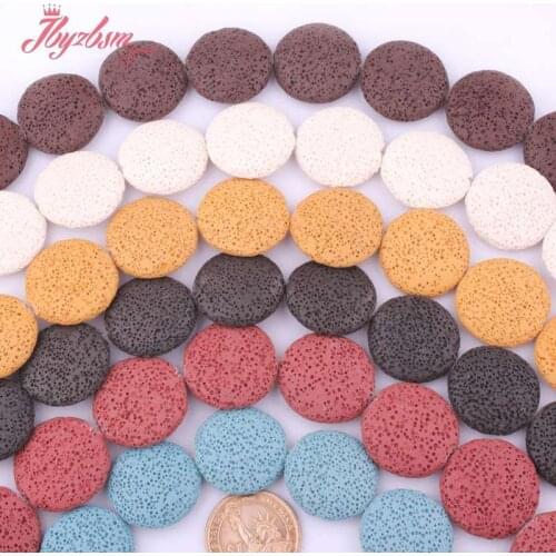 25mm Coin Bead Lava Rock Volcanic Beads Natural Stone Loose Beads For DIY Necklace Bracelat Earring Woman Jewelry Making 14.5"