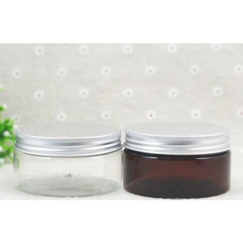 30pcs 200g Empty amber PET cosmetics cream wide mouth container with silver screw lid,200ml plastic brown jar bottle plastic tin