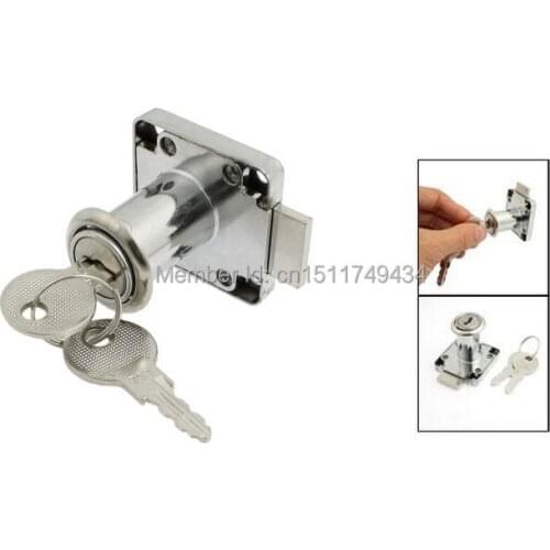 36mm Height Funiture Fitting Square Plate Glass Door Lock Silver Tone w Keys