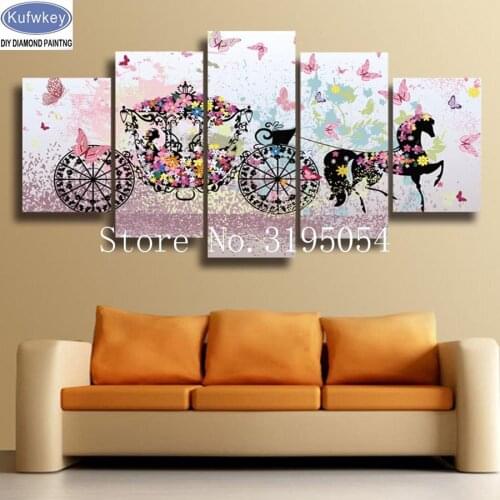 New DIY Diamond Painting Cross Stitch Kits Full Diamond Embroidery 5D Diamond Mosaic Home Decor cartoon carriage Needlework 5pcs