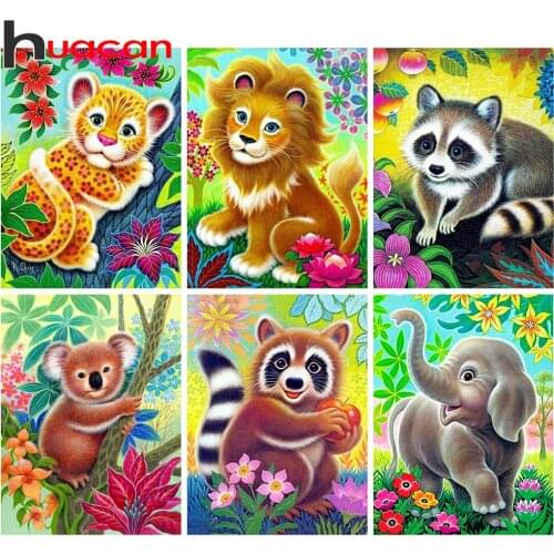 Huacan 5D DIY Diamond Painting Full Square Lion Raccoon Mosaic Diamond Embroidery Cross Stitch Koala Elephant Animal Wall Decor