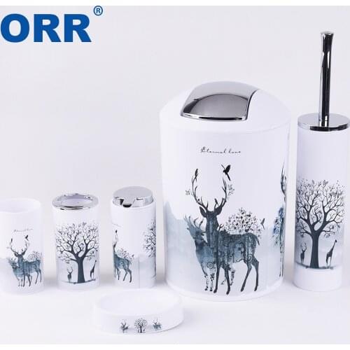 Free shipping bathroom accessories set toilet brush soap dish washing tumbler toothbrush cup dustbin soap dispenser ORR