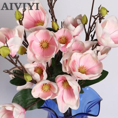 4 Heads 95cm silk big magnolia flowers real touch hand feel high quality orchid artificial flower DIY wedding home party decor