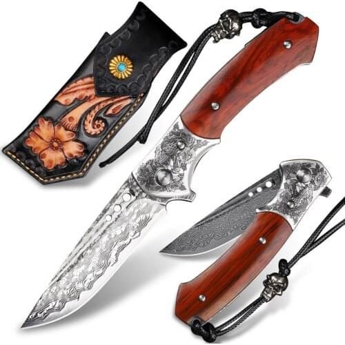 Damascus VG10 Steel Portable Self Defense Folding Knife Quickly Open Outdoor Camping Survival Hunting Knife Pocket EDC Tools
