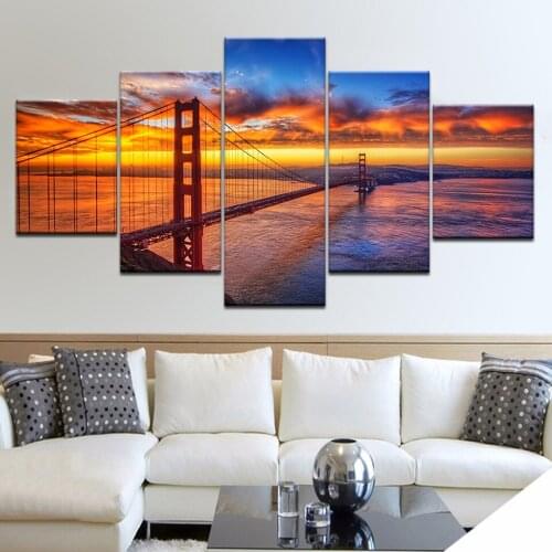 Diy diamond embroidery San Francisco Golden Gate Bridge Sunset Art 5pieces diy diamond painting full square round drillZP-622