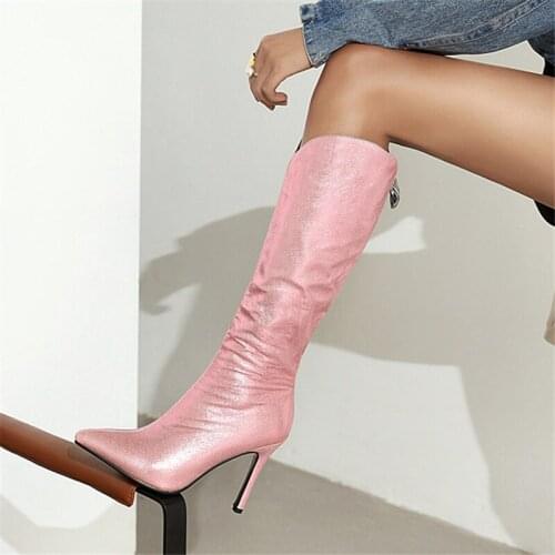 Euro Style Plus Size Female High Heels Fashion Party Night Club Shoes Woman autumn Warm Women Knee High Western Boots
