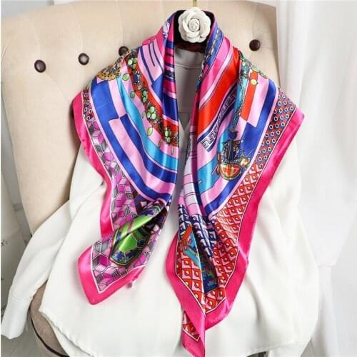 Square Scarf Women Headband Luxury Silk Shawl On The Head Wraps Neckerchief Female Satin Hijab Hair Bands Fashion Ladies Bandana