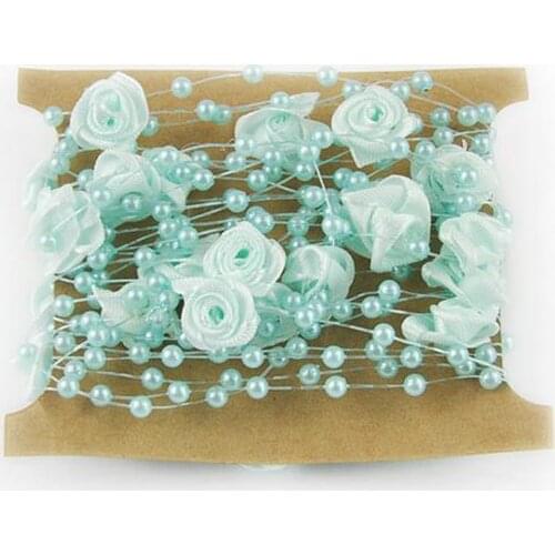 Ribbon Rose Pearl Beaded Chain Garland Wedding Holiday Decoration Party Backdrops Bride Bouquet DIY Decor Headwear colorful