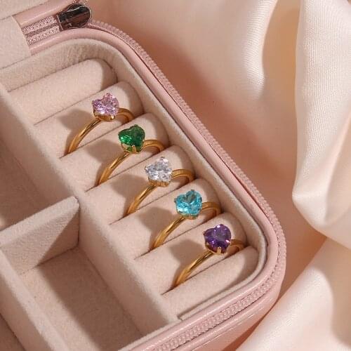 Trendy Elegant And Beautiful Heart-shaped Tarnish Free Hypoallergenic Stainless Steel Zircon Gold Ring For Women Party Gifts