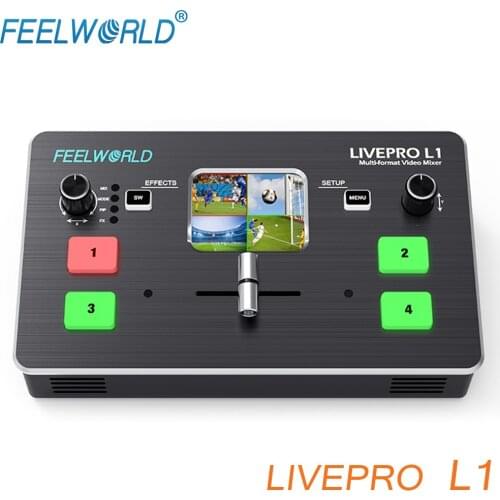 FEELWORLD Multi-Format Video Mixer Switcher 4 x HDMI Inputs for Live Streaming Production Compatible with Blackmagic ATEM Mini