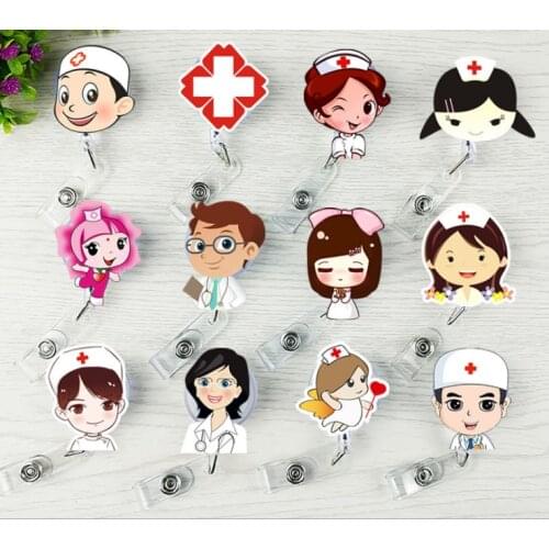 Cartoon Retractable Pull Badge Reel ID Lanyard Name Tag Card Badge Holder Reels Doctor Nurse Supplies Nurse Badge Holder