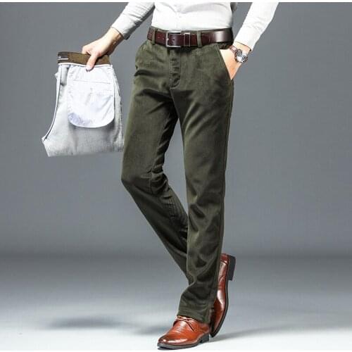 Winter Fleece Pants Men Clothing Black Brown Green Warm Corduroy Velvet Casual Pants Straight Trousers Male 30-40