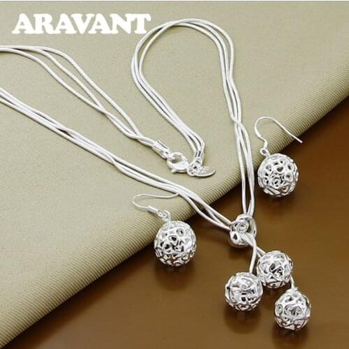 925 Silver Jewelry Sets Tassel Balls Drop Earrings Necklaces For Women Wedding Jewelry Sets