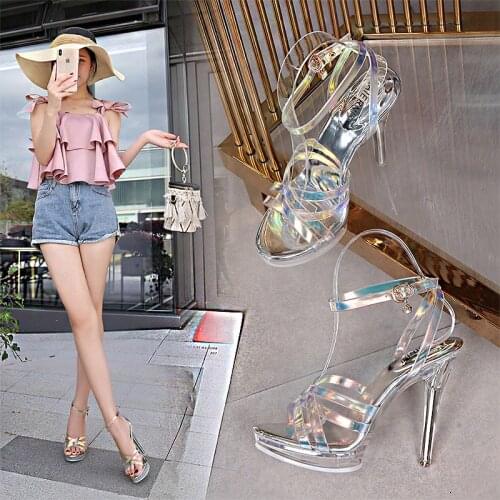 2021 Summer New Stiletto Clear Sandals For Womens With Transparent Platform Gradient Strappy Fashion Sexy High Heels Shoes